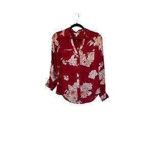 Candies Red Floral Button Up Collared Shirt